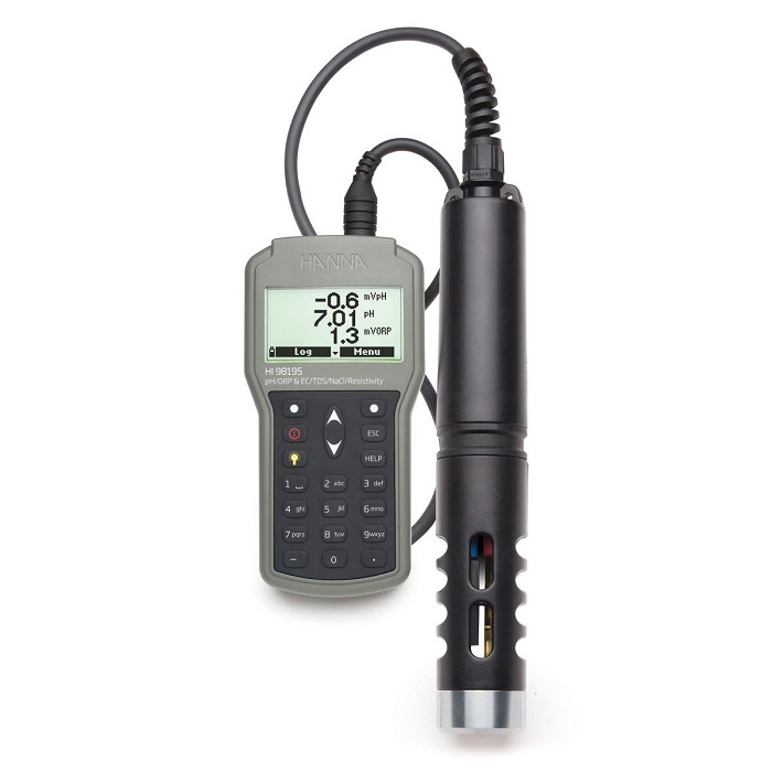 Máy Đo đa chỉ tiêu pH/ORP/EC/TDS/Độ Mặn/Trở Kháng/Áp Suất/Nhiệt Độ Chống Thấm Nước HI98195