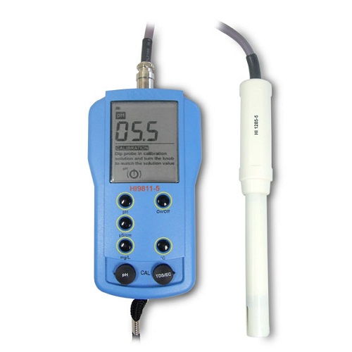Máy đo pH/EC/TDS/Nhiệt độ cầm tay Hanna Hi 9811-5N, 0.0 to 14.0 pH/0.1 pH