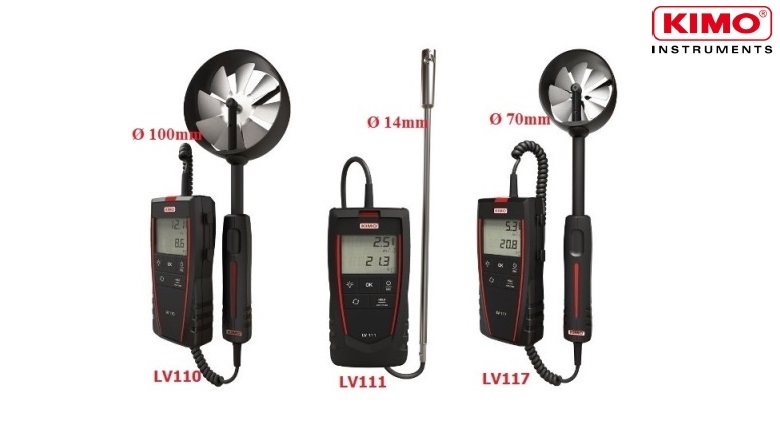 so sánh máy đo tốc độ gió và lưu lượng gió cánh quạt Kimo LV110-LV111-LV117