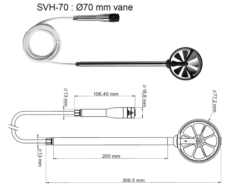 Đầu đo tốc độ gió, lưu lượng gió và nhiệt độ môi trường Kimo SVH-70
